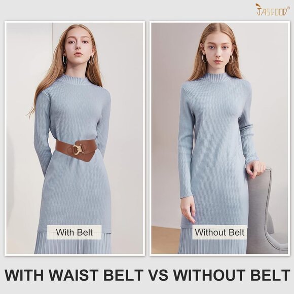 Women's Wide Elastic Stretch Waist Belt Adjustable Dress Belt Matte Brown Gold - Picture 4 of 7